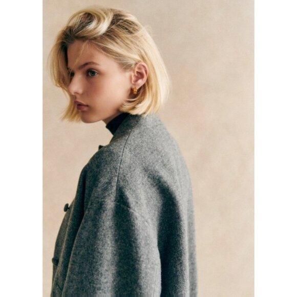NWT Sezane Ryler in Grey Virgin Wool Bomber Jacket 34 / 2 - Picture 3 of 10